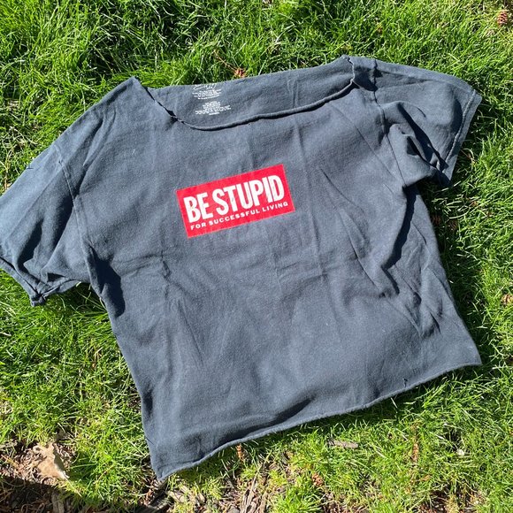 Black & Red S/S "Be Stupid" Diesel Campaign DIY Cropped T and Scoop Neck - Picture 2 of 3